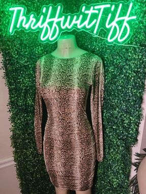 Windsor Brown Snake-Print Long Sleeve Bodycon Dress